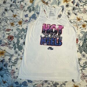 Nike Women's White Tank Top with Pink and Purple Graphic Hot in Heels